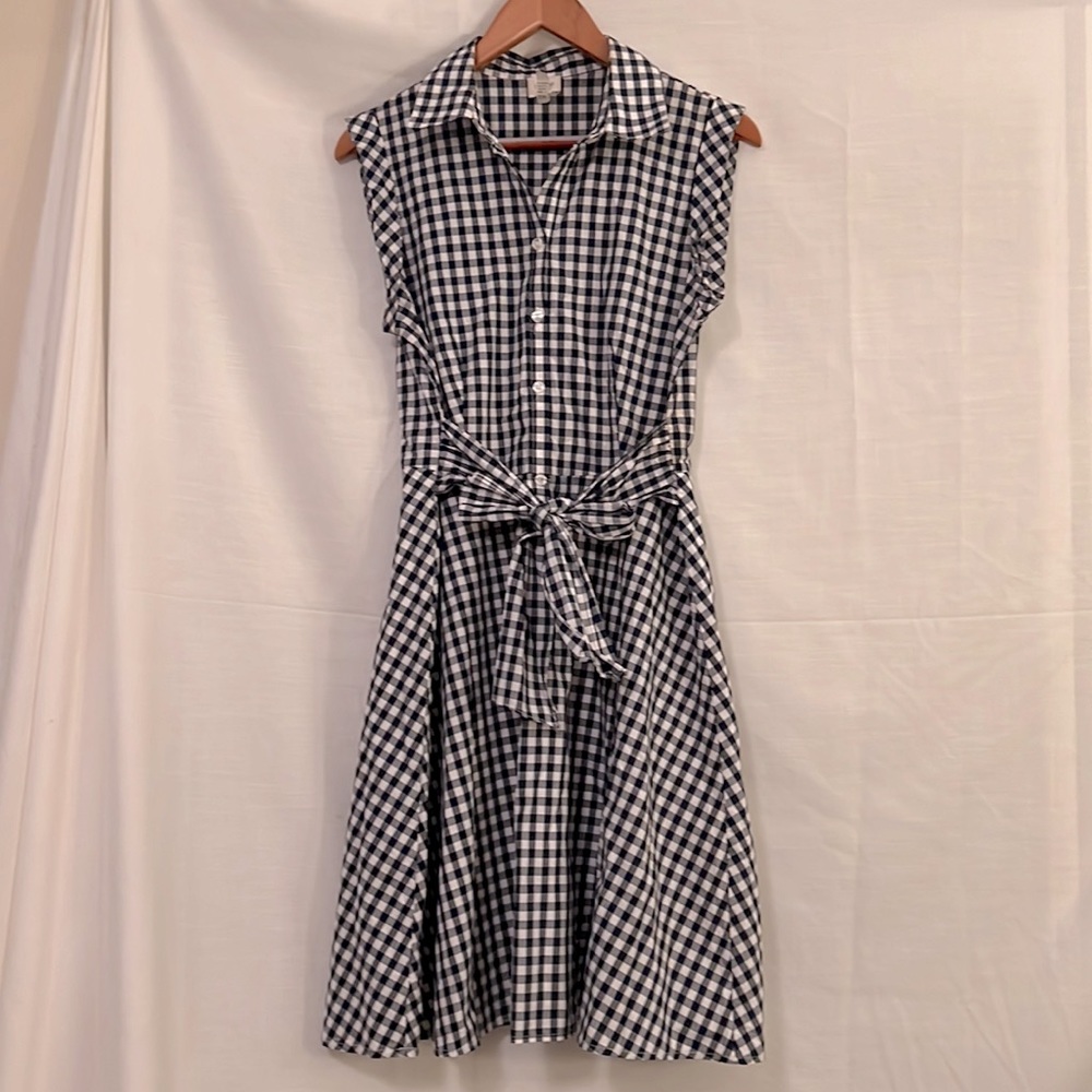 CupioGingham Waist Tie Shirt Dress black and white checkered size M